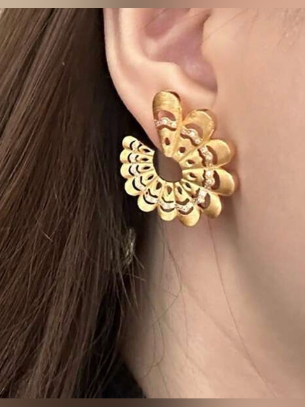 Gold Floral Openwork Hoop Earrings - Women Jewelry